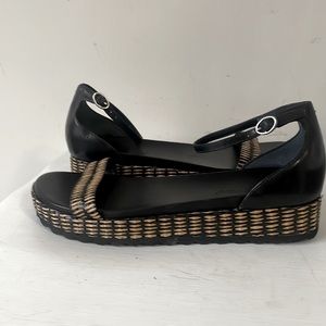 Bernardo Lena Leather Woven Raffia Sandal